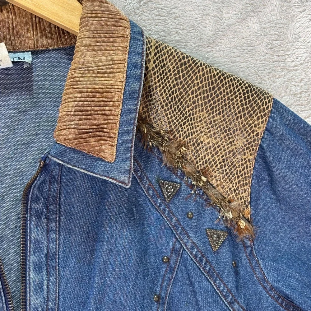 Vtg Nancy Bolen City Girl Womens Denim Western Jacket Blue Corduroy Trim Size 10